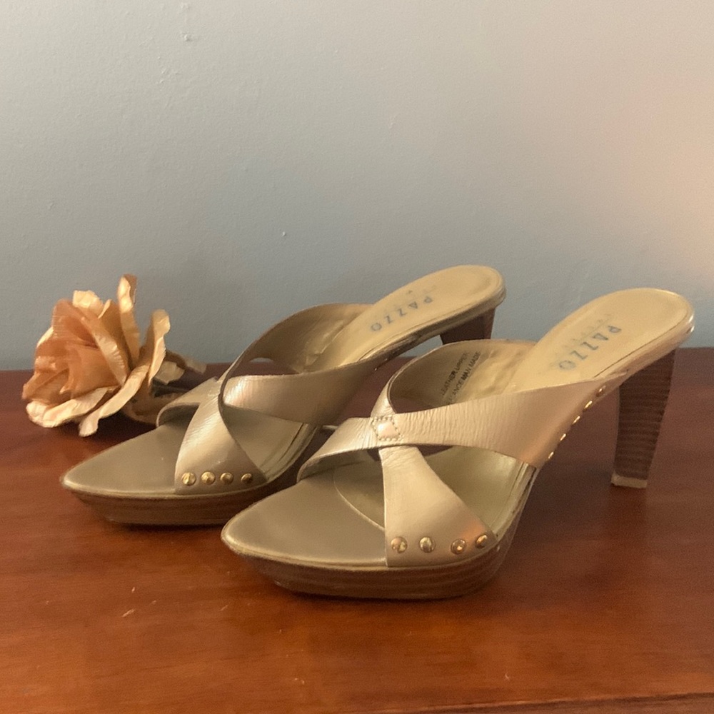 PAZZO preferred GENUINE leather uppers wooden 3 1/2 in wooden platform slides